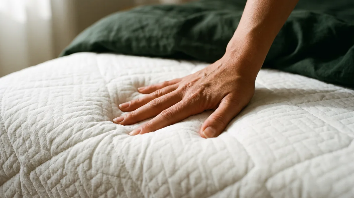 Materasso in memory foam sezionato che mostra lo strato viscoelastico sopra il nucleo portante in waterfoam